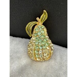 Vintage Pear Brooch Gold Tone Rhinestone Signed ART